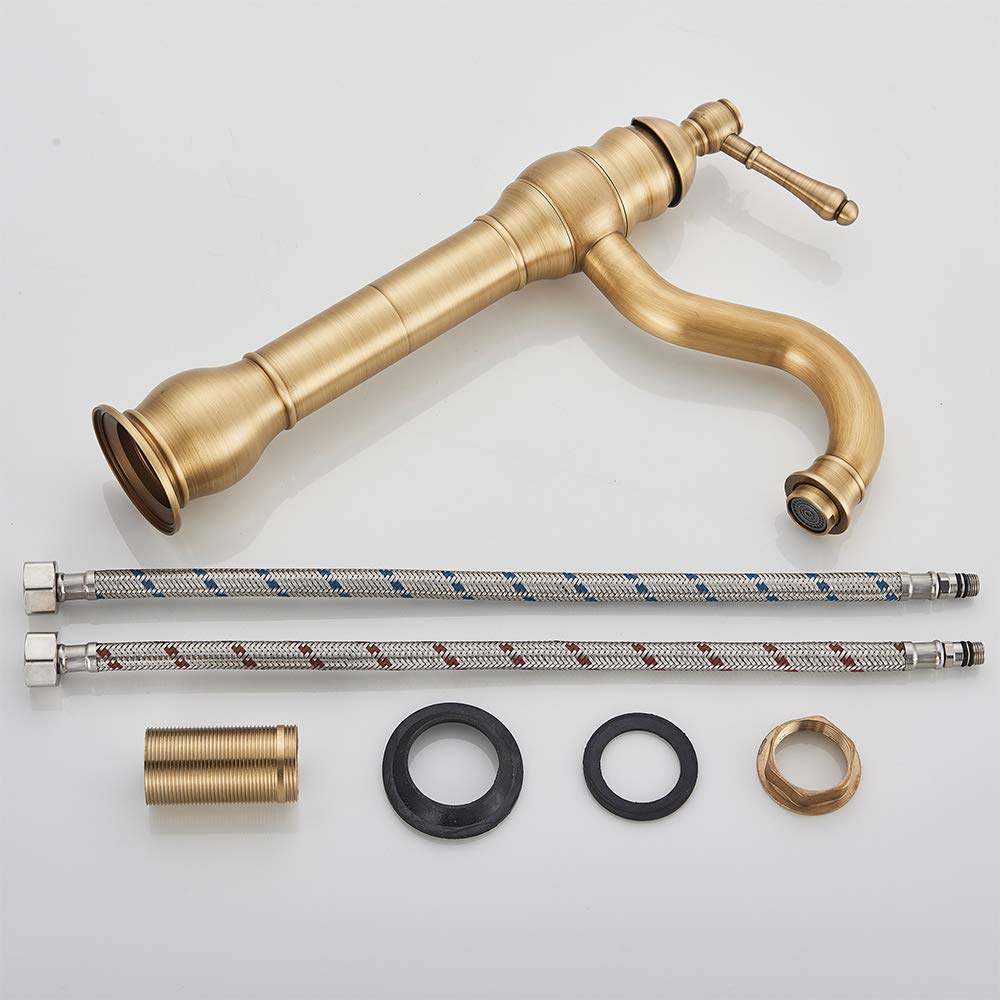 Rozin Bathroom Faucet Antique Brass Retro High Bathroom Faucet 360° Rotatable Single Handle Basin Faucet Brass Bathroom Faucet for Bathroom