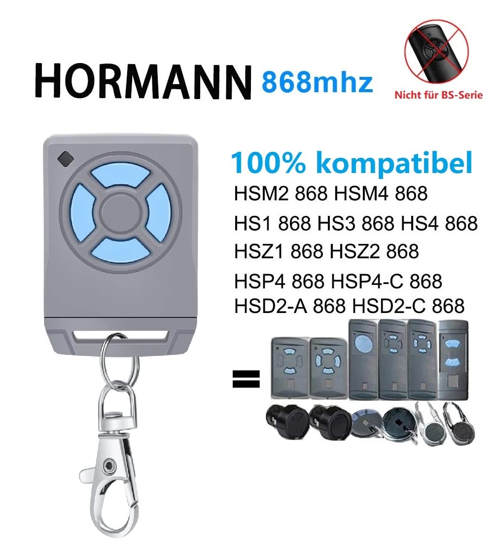 2X Hörmann HSM2 868 / Hörmann HSM4 868 transmitters, remote control, 4-channel 868.30Mhz for garage doors with 4 buttons (Not compatible with Hörmann Bisecur) 3-year warranty.