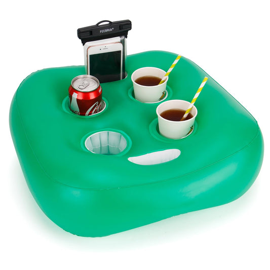 Inflatable floating drink holder with 6 holes, large capacity and transparent material, float for pool, party, beach white, hot tub