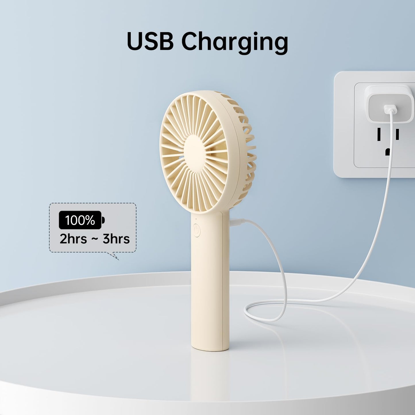 JISULIFE Portable Mini Hand Fan, 4500mAh strong battery powered, small, personal, with 3 speeds, USB rechargeable for outdoor, indoor, gifts for women and men - Beige