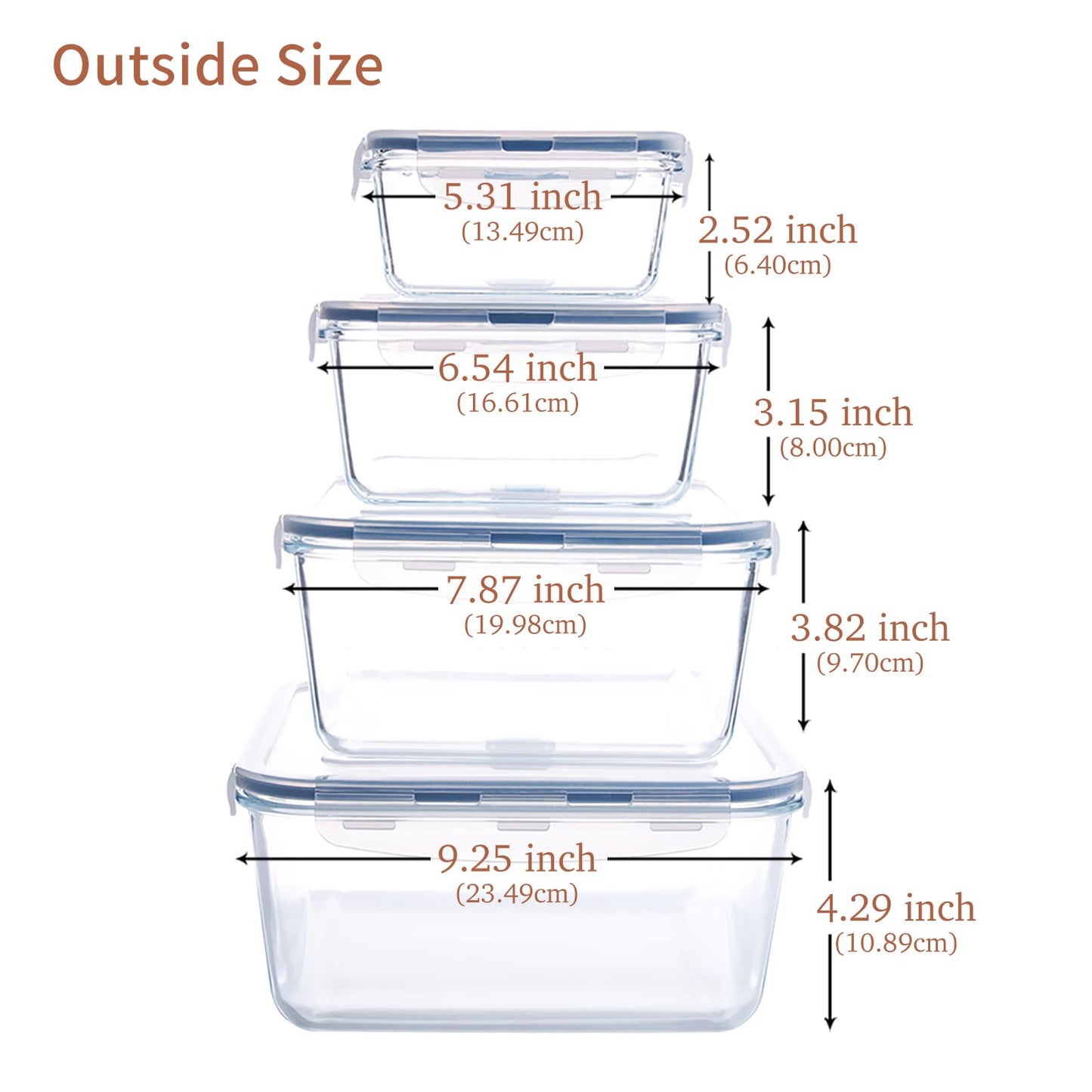 HUSANMP 4-piece set extra-large glass food storage containers with lids, glass containers with lids, glass storage containers, BPA-free.