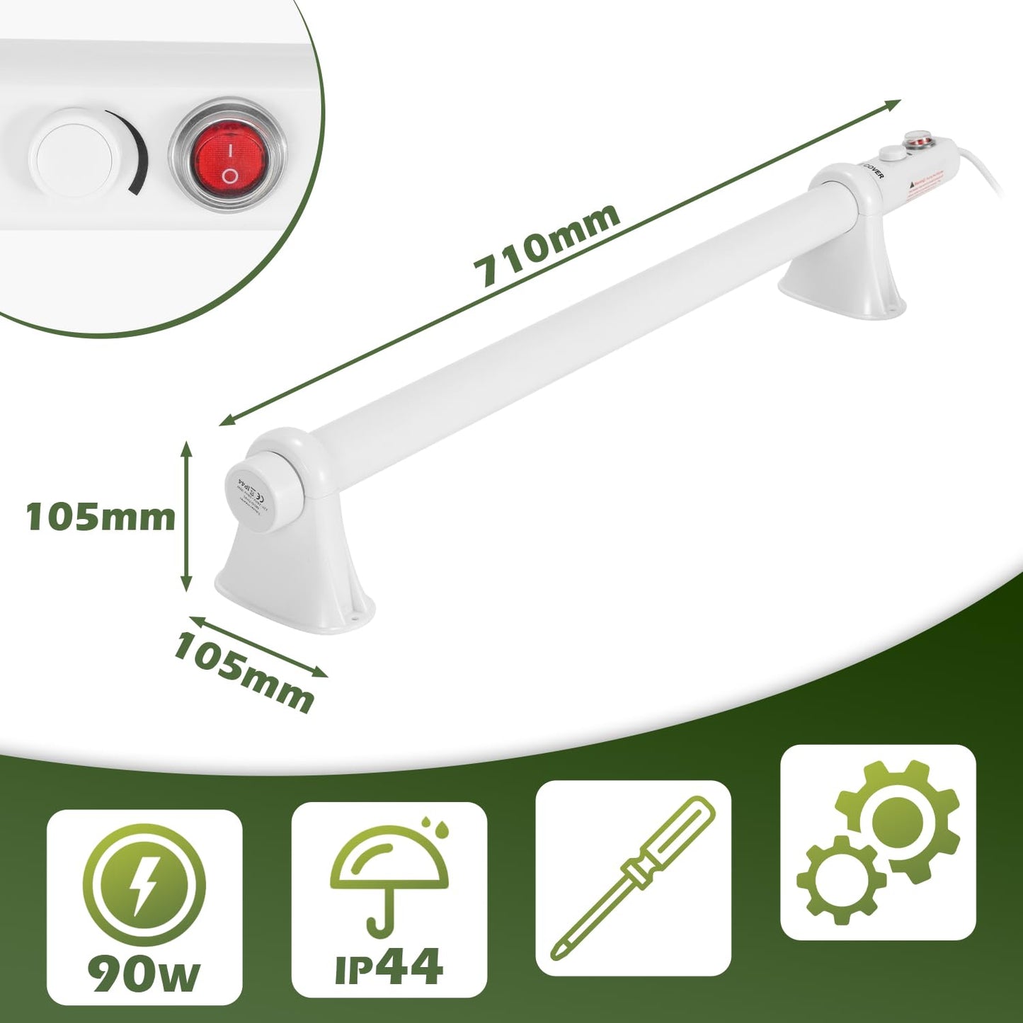 Sunworld 90W greenhouse heater with thermostat. Electric heater for greenhouses with built-in control. Ideal for wardrobes and greenhouses.