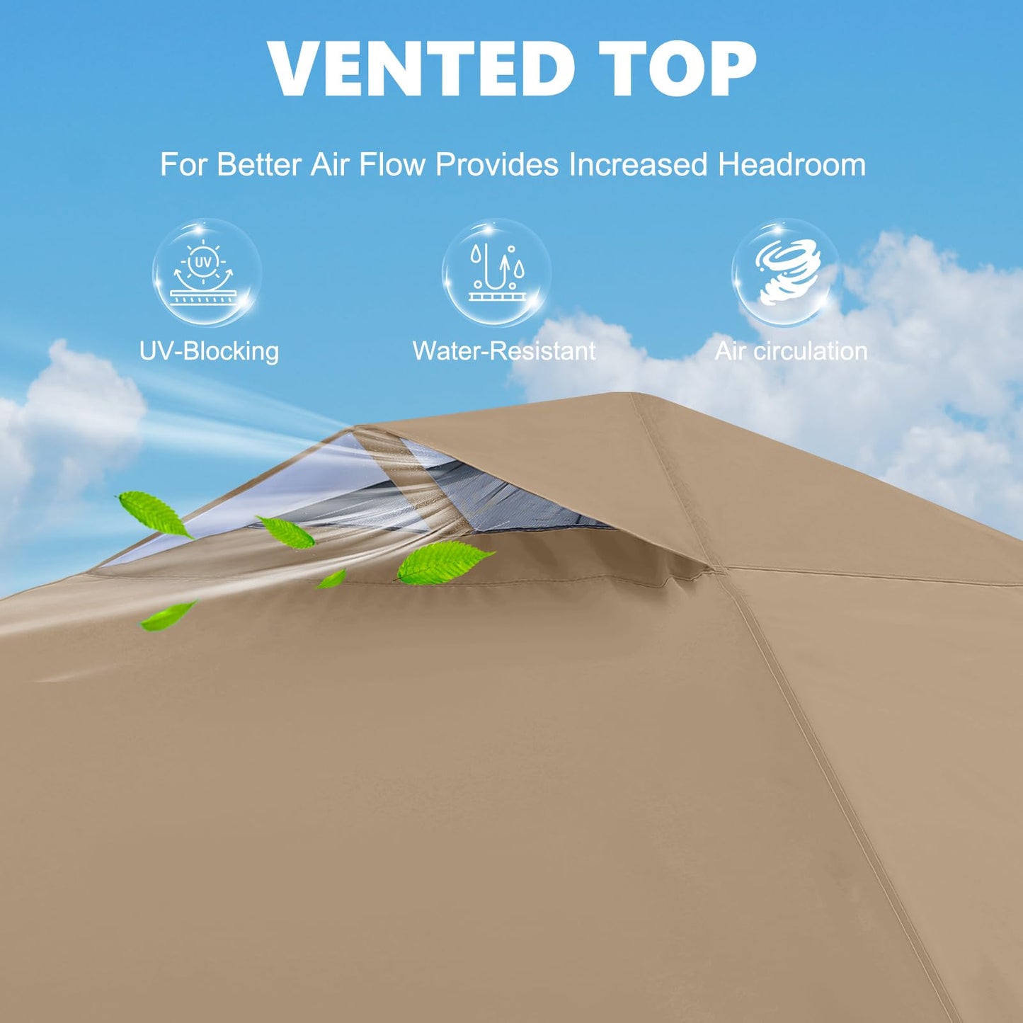 MASTERCANOPY 2.5 x 2.5m Pop-up Canopy Folding Tent with Vent & 1 Sidewall for Market, Garden, Events, Khaki