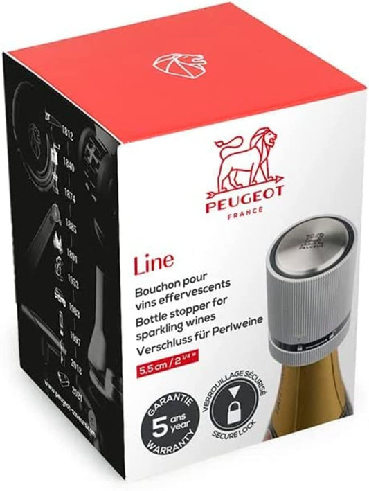 PEUGEOT - Line - Champagne stopper - For airtight sealing and preserving opened sparkling wine bottles - 5 year warranty - Wine gift - Aluminum color