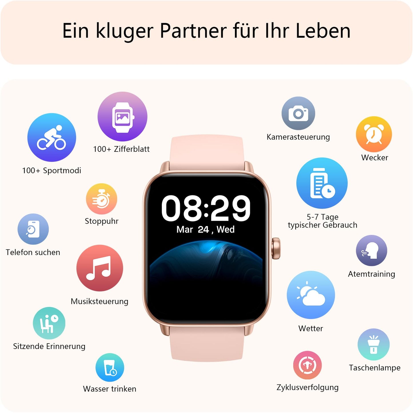 Gydom smartwatch for women with phone function and integrated Alexa. 1.8" men's fitness watch with 100 sport modes, SpO2, heart rate, stress, sleep monitor, 100 dials, walking, running auto detection.