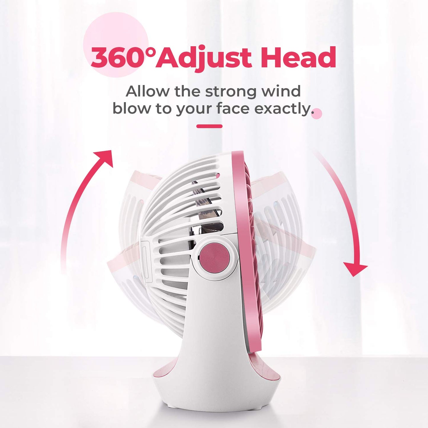 OCOOPA USB Fan, small desk fan with strong airflow and quiet operation 3 speeds, 360° rotatable head, easy to carry for office, home, and outdoor.
