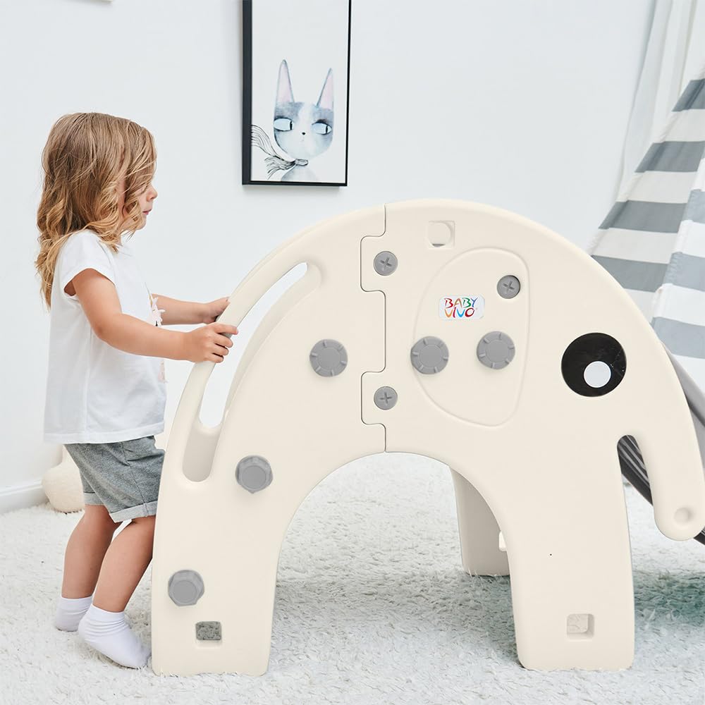 Baby Vivo Kids Slide Children Slide Garden Slide Toddler Slide Plastic Elephant with rounded corners & edges for Indoor & Outdoor in Gray/White