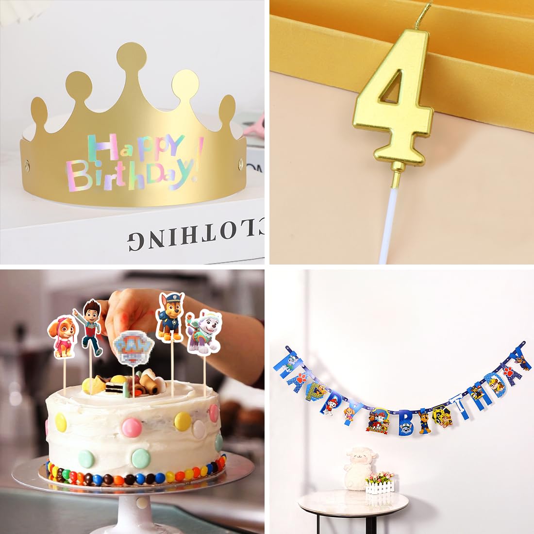 Patrol birthday decor for 4 years, Paw balloon for kids birthday party boys girls, Cartoon Dog Balloon Set, Dog Patrol Blue Balloon for 4th birthday, Cake topper for 4th birthday kids party decorations.