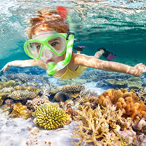 WOVOKA Kids Diving Goggles, Swimming Goggles for 4-12 Years, Diving Mask Snorkel Mask with Nose Cover 180° Panorama HD Anti-Fog Anti-Leak for Boys Girls Teenagers