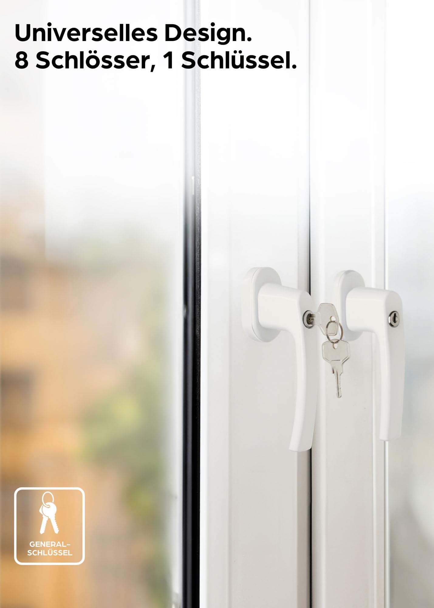 8 Lockable Window Handles White - ππΆπ»π±π²πΏππΆπ°π΅π²πΏ - Easy Installation - with 16 universal keys - Reliable Protection
