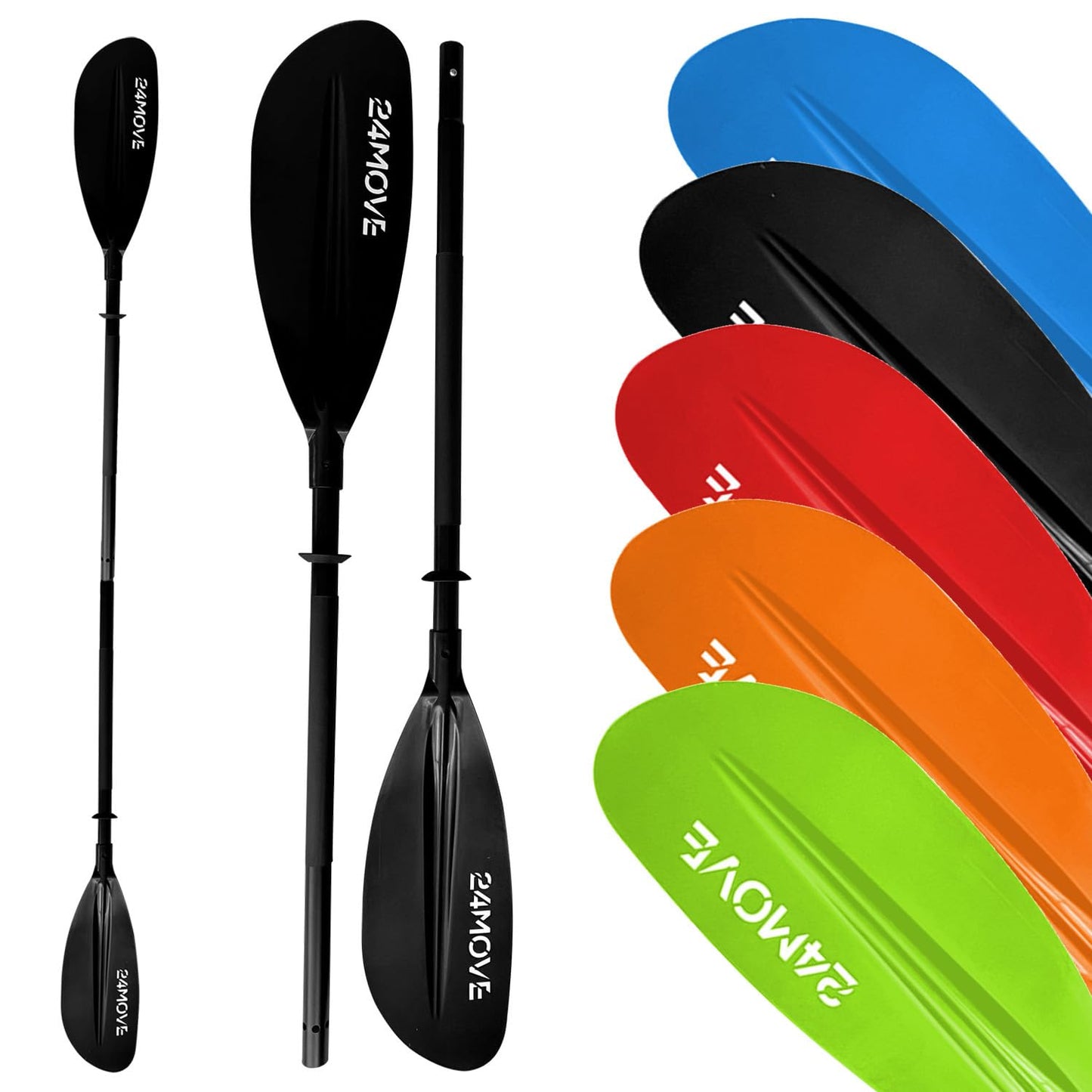 24MOVE® Double Paddle LAGO Paddle 220cm Canoe Paddle Aluminum, Stand-Up Paddling, Paddle for Kayak, Inflatable Boat, Adjustable, Black