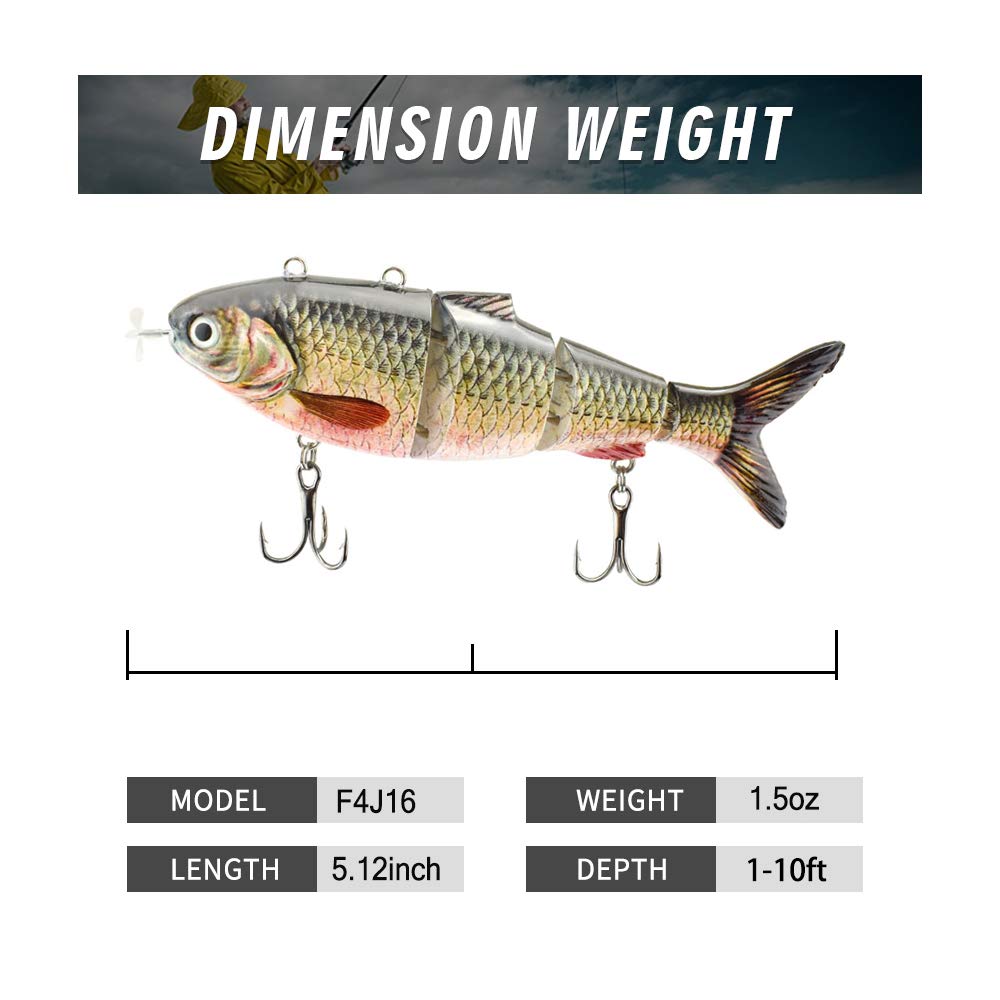 ODS Electric Fishing Lure with LED Light USB Rechargeable Floating Wobbler Robotic Fish Bait Freshwater Saltwater for Perch Zander (379)