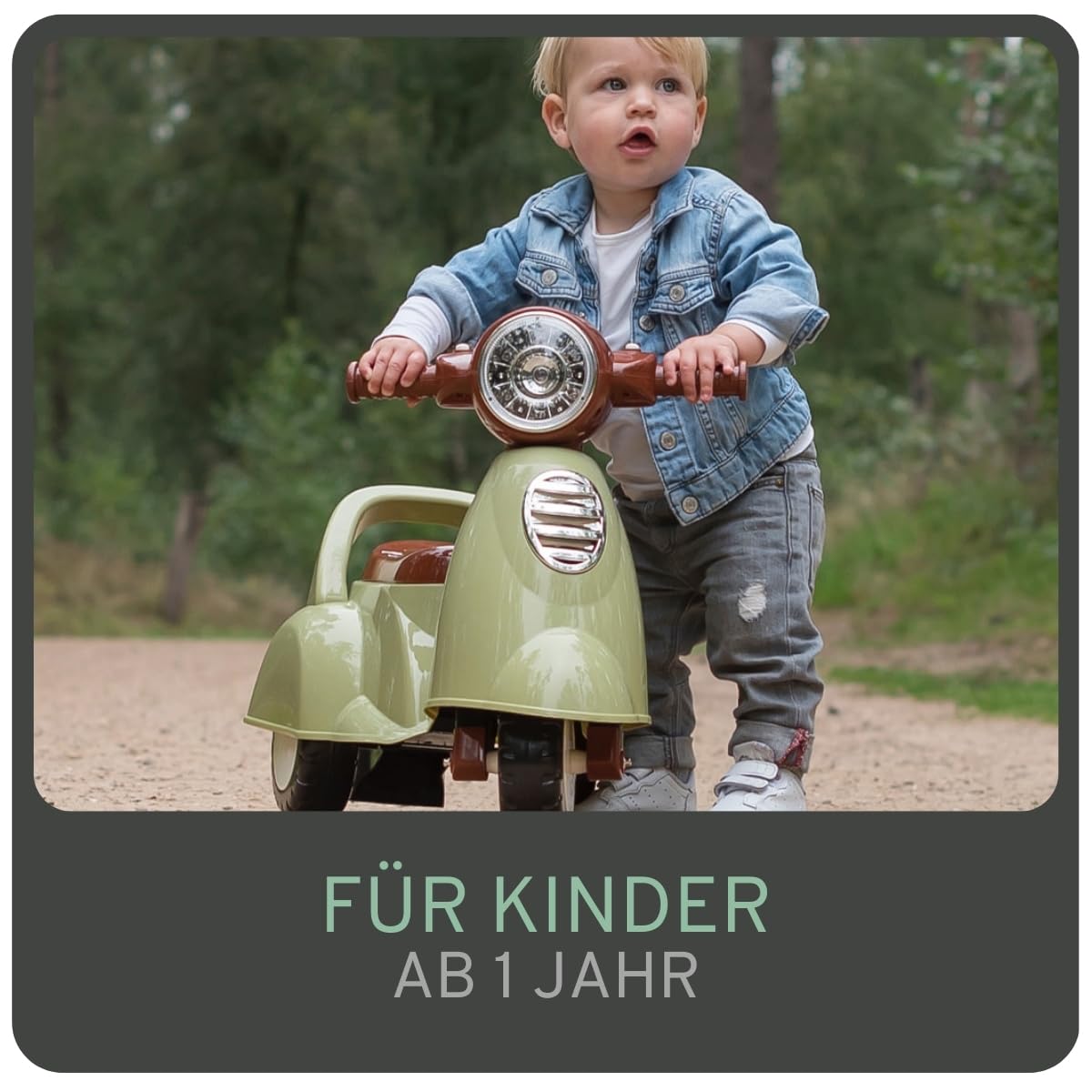 Bandits & Angels Riding Car Scooter Retro from 1 year for boys and girls Green - green scooter with horn - for indoor and outdoor use - with storage space.