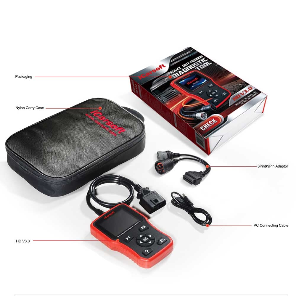 iCarsoft HD V3.0 is a professional and powerful diagnostic tool for trucks and commercial vehicles.