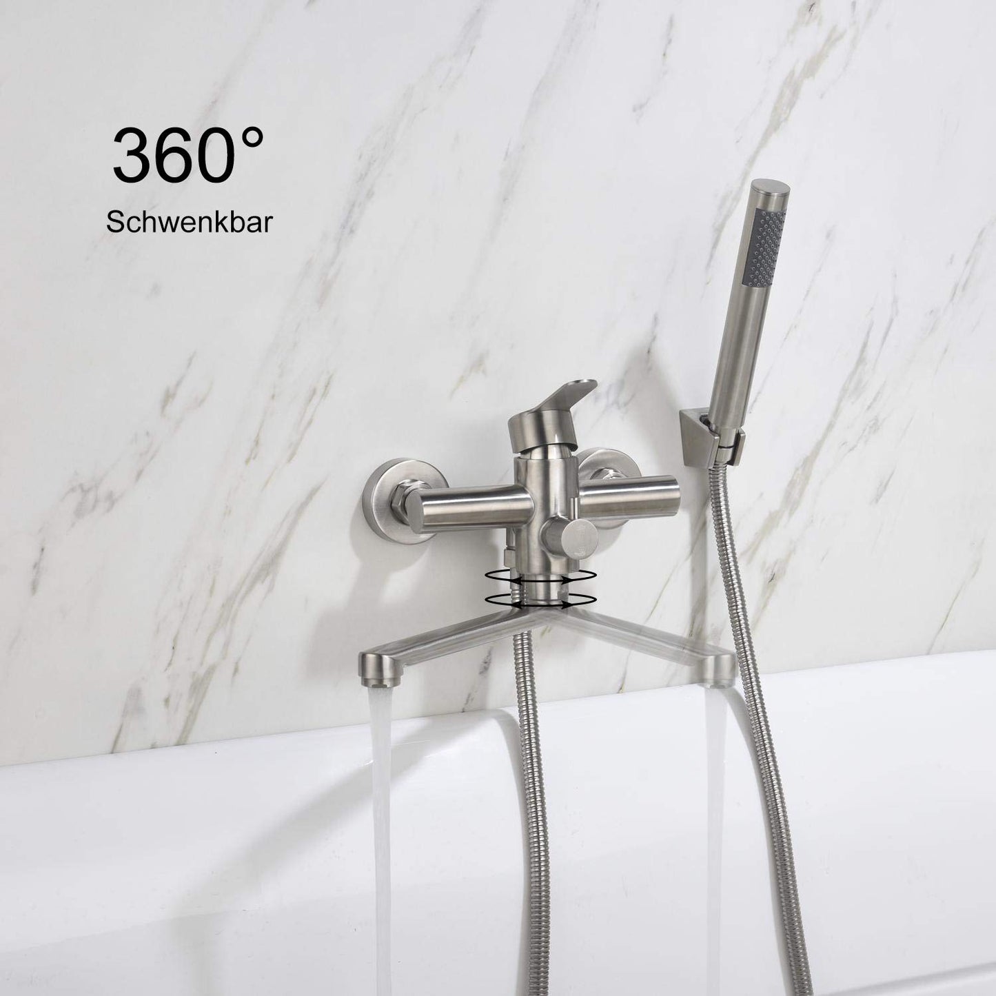 HomeLava bathtub faucet with handheld shower bathtub faucet surface mounted single lever mixer for wall mounting brushed stainless steel tub valve with diverter single lever faucet mixer with 1.5m shower hose