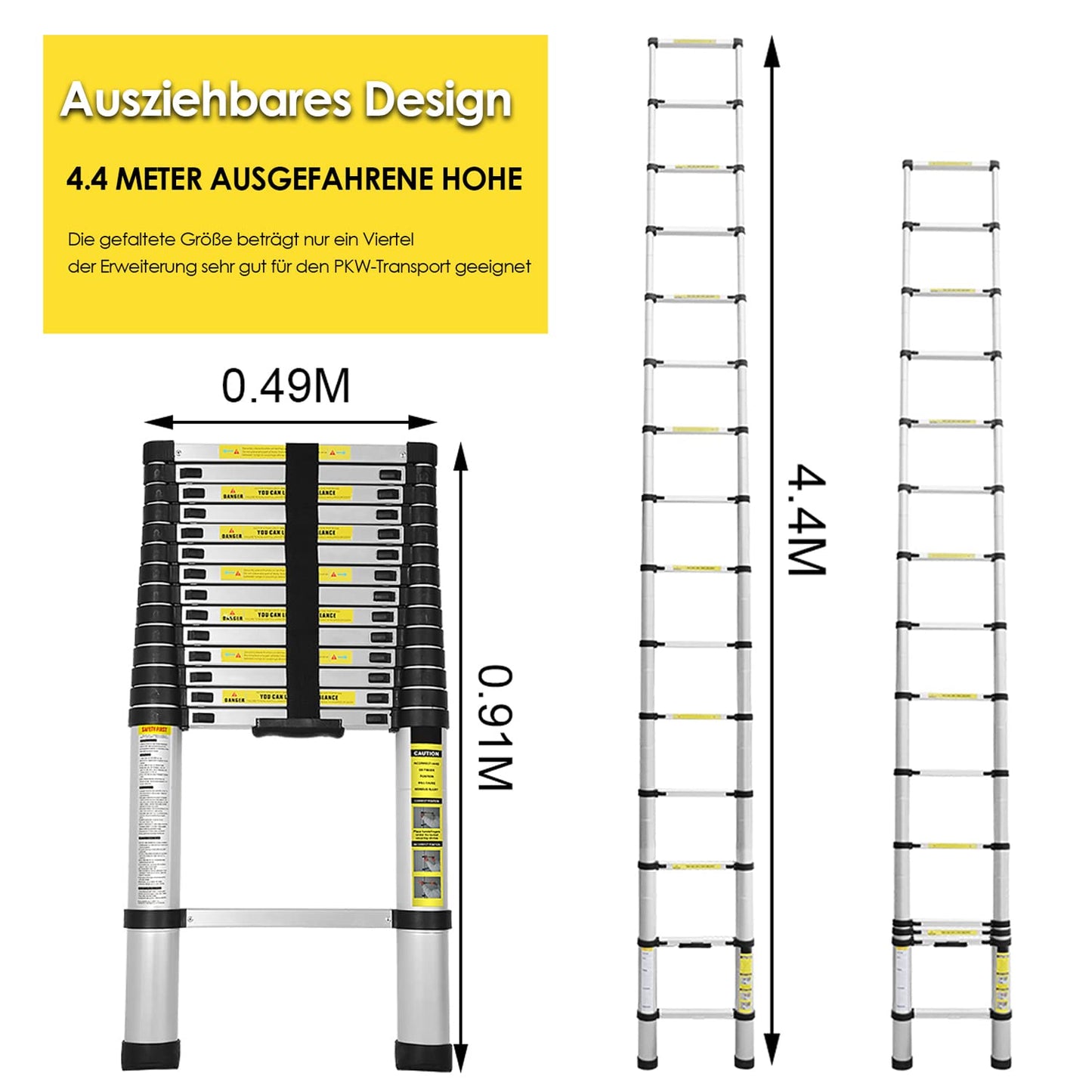 Ansobea 4.4m telescopic ladder multifunctional telescopic design aluminum telescopic ladder finger protection extension ladder telescopic ladder ladder stairs leaning ladder