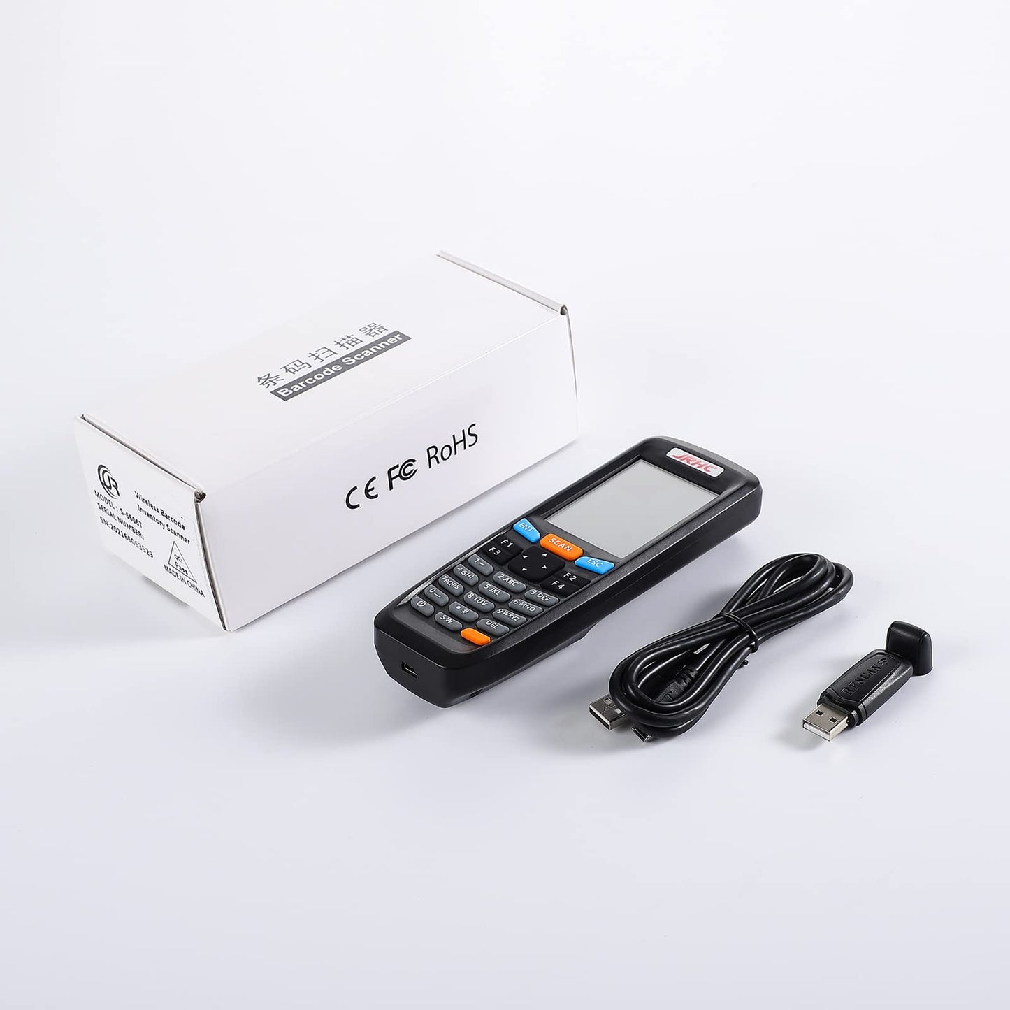 JRHC 2D Inventory Barcode Scanner and Collector with 2.4GHz Wireless USB Receiver. Multifunctional 2.8 Inch LCD Screen Barcode Reader with Long Transmission Range.