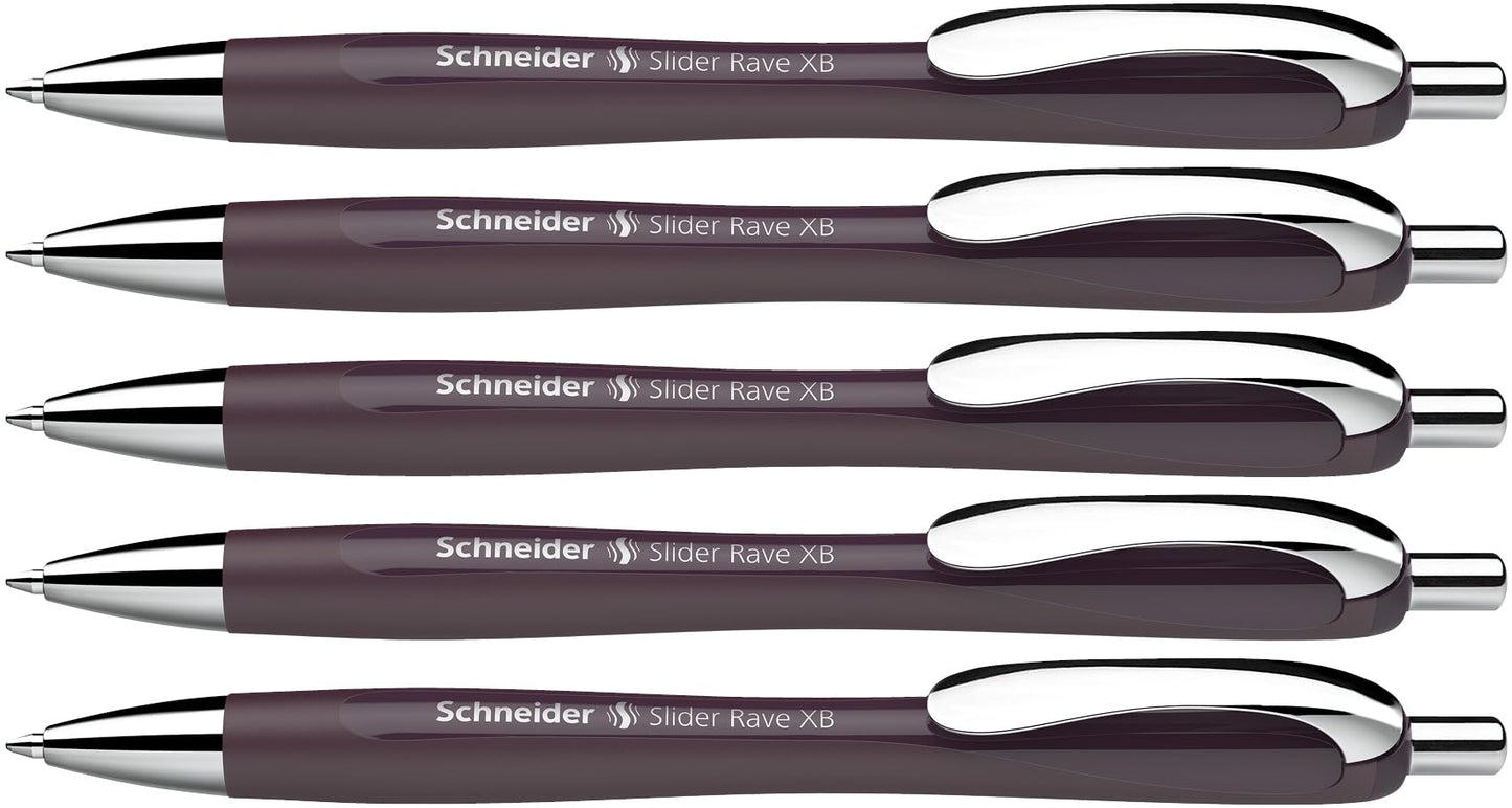 Schneider Slider Rave XB Ballpoint Pen (Smooth writing without scratching for long texts in school, university, and work) 5 pieces, plum, Ink color: blue