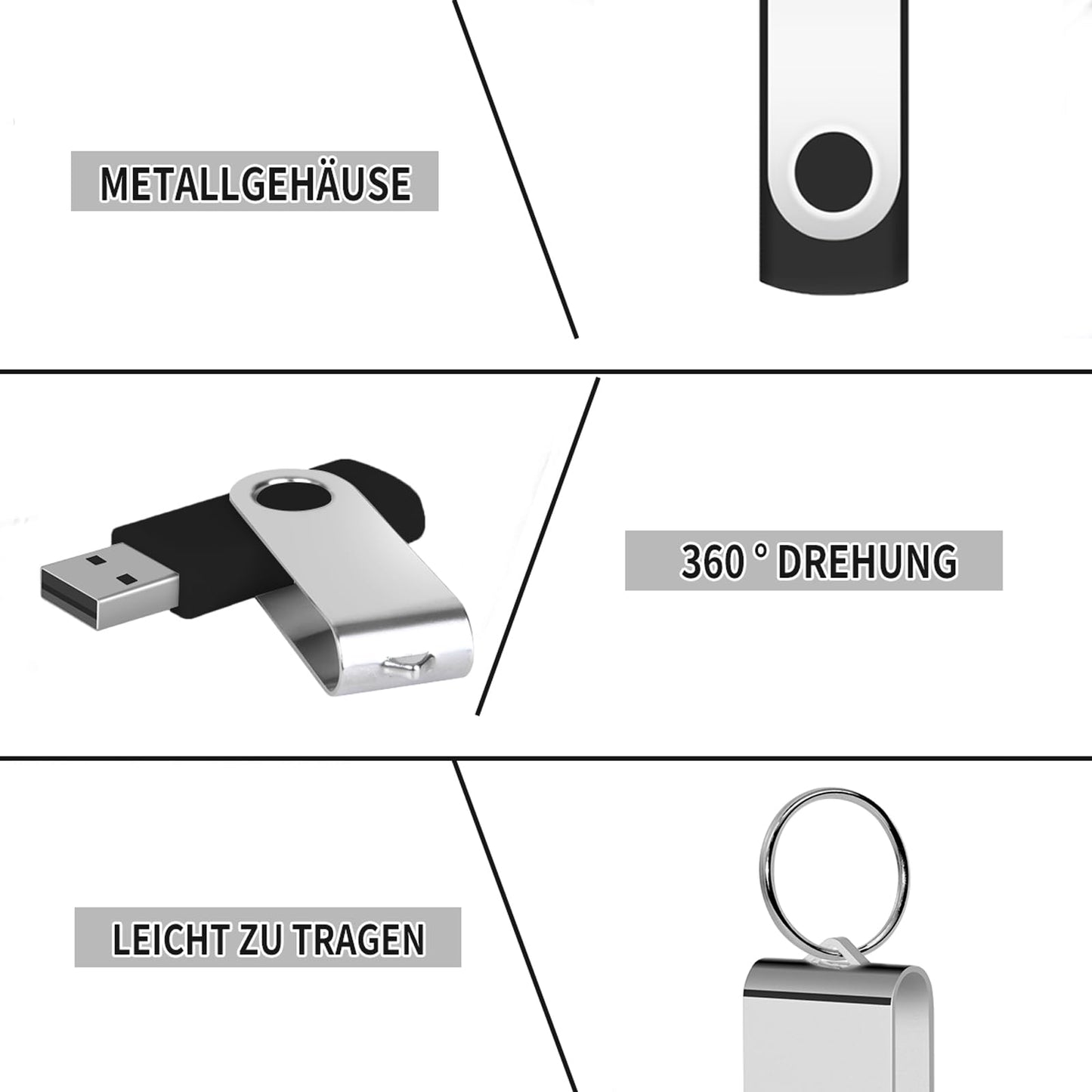 USB Sticks 8GB 10 Pack, AreTop USB 2.0 8GB 10 Pack 360 Degree USB Stick High Speed Data Storage Memory Stick (Black)