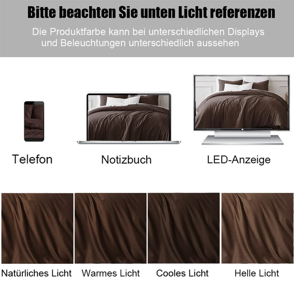 Soifox bedding set 155x220 4 piece Brown - 2 duvet covers 155x220 + 2 pillowcases 80x80 Soft and wrinkle-free microfiber with zipper closure (4 PCS. 155 x 220 cm, Brown)