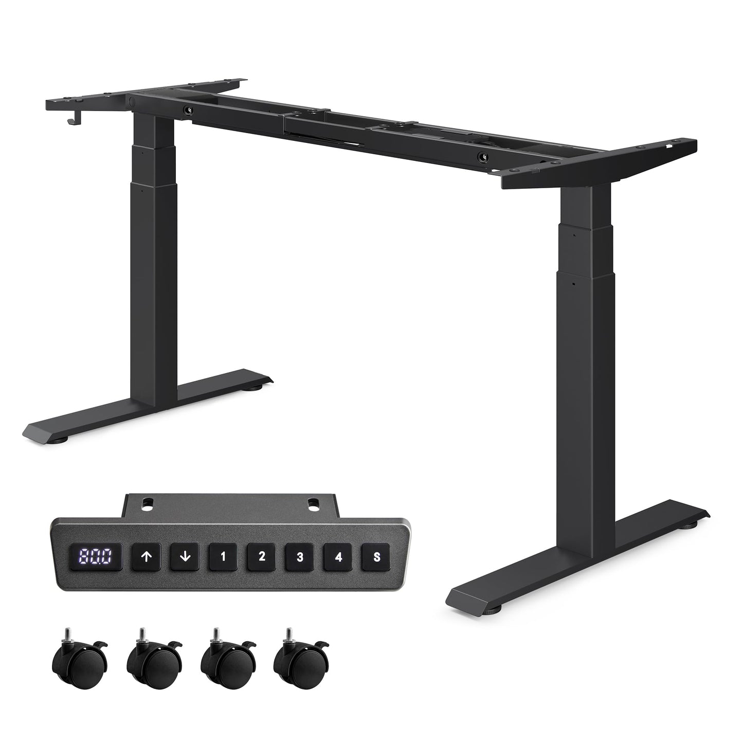 VASAGLE height adjustable electric desk, table base, dual motor, 3-stage telescopic legs, memory function with 4 heights, black LSD020B01
