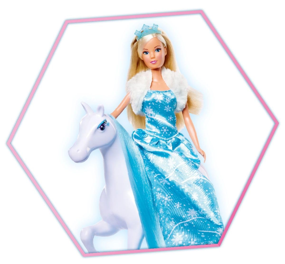 Simba 105733522 - Steffi Love Snow Dream, magical sled with horse and Steffi as ice princess, L:50cm, Doll 29cm, Suitable for children aged 3 years and up.