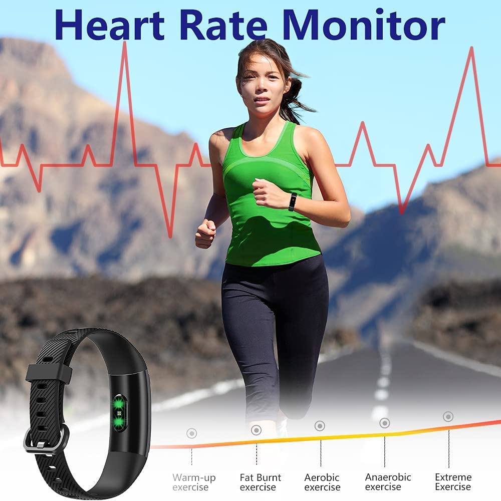 Holabuy smartwatch, IP68 waterproof fitness tracker step counter watch with heart rate monitor fitness wristwatch compatible with iOS Android for women men kids (152-Black)