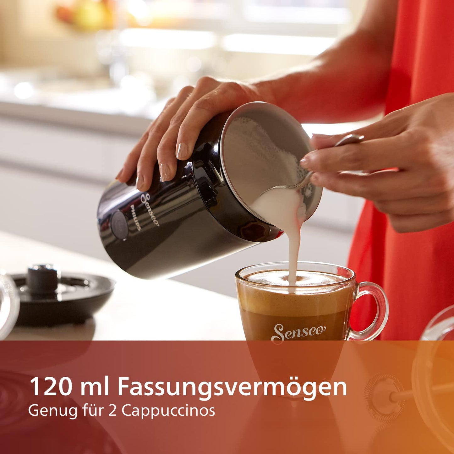Philips SENSEO® Milk Twister - Milk frother for hot and cold milk frothing for 2 cappuccinos, non-stick coating, 500 watts, 0.12 liters, 15.1 x 15.1 x 21.7 cm, black.