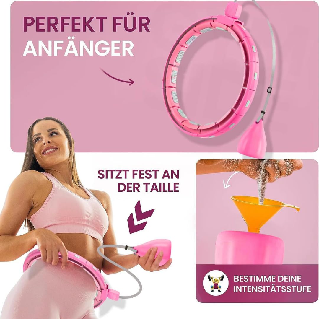 Gymside Hoopside Pro Original - Quiet Smart Hula Hoop, Won't Fall down, suitable for beginners, Hula Hoop for weight loss and getting fit, with massage knobs, 18 removable links (Pink)