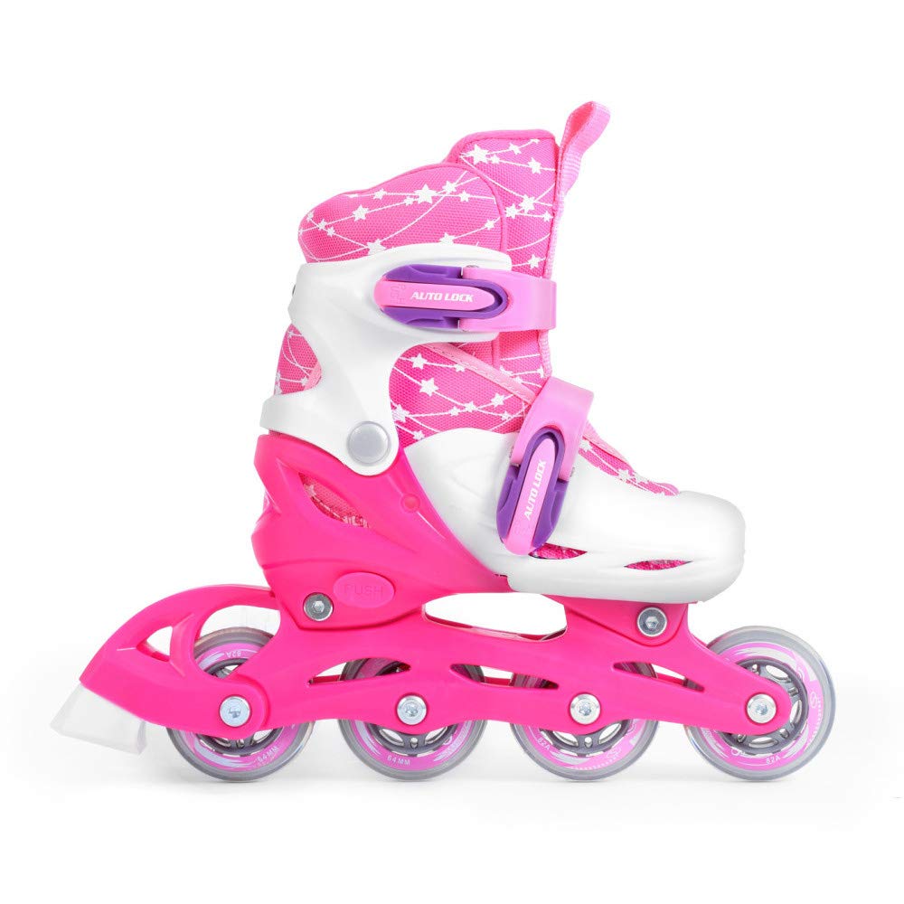 SMJ Kids Girls Set 2in1 Inline Skates Adjustable Roller Skates with LED Wheels + Protective Gear Set + Helmet + Bag (Size 30-33)