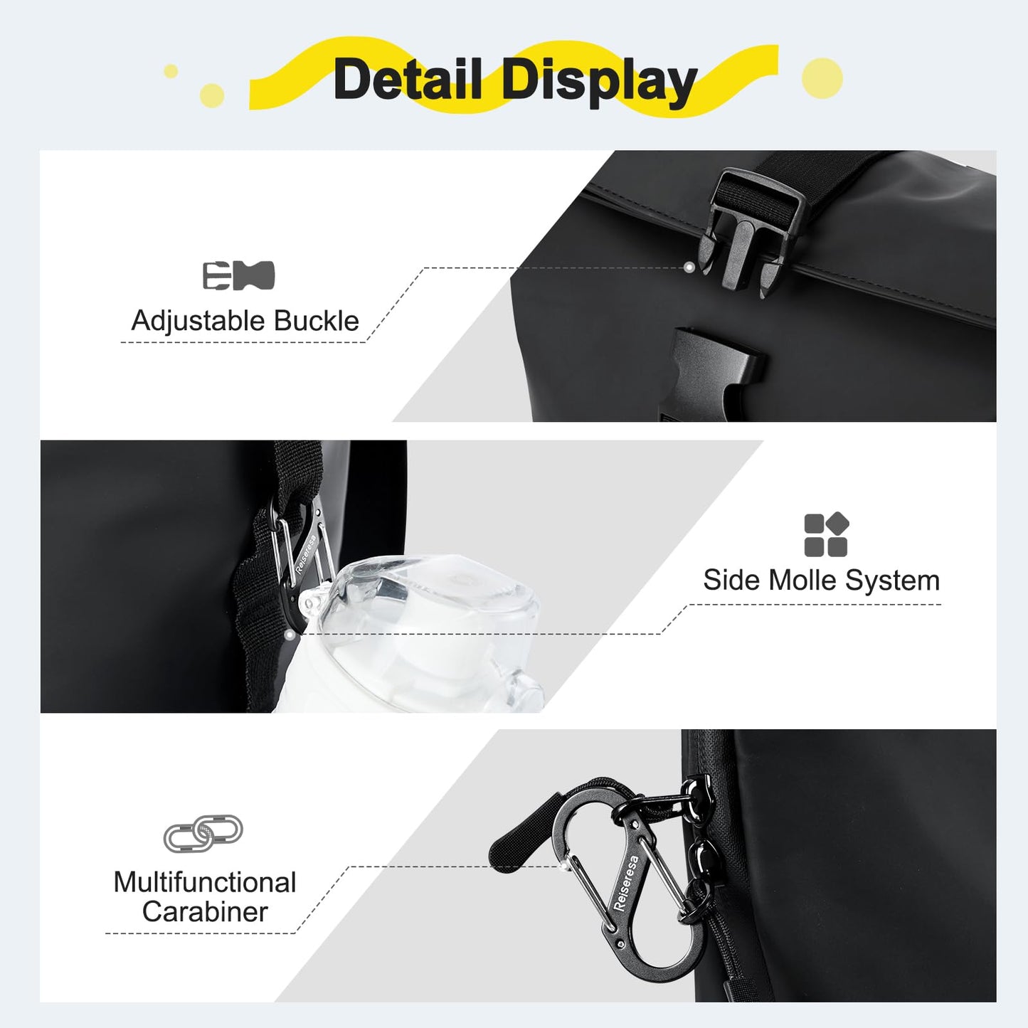 Travel Reisa Rolltop Backpack Men Women Waterproof Large Laptop Backpack Travel Backpack with Multifunctional Climbing Buckle for Travel, Work, College School (Black-1) (Black, L)