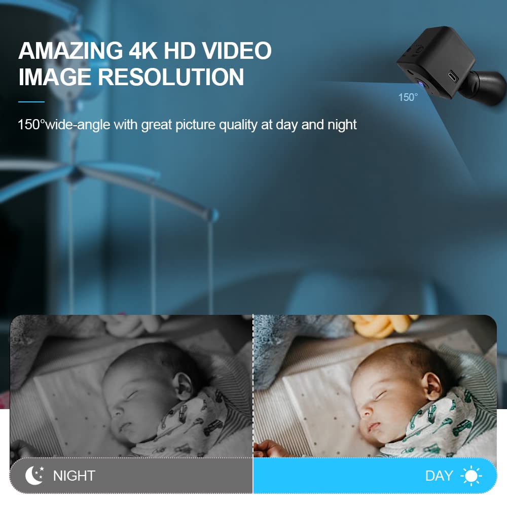 AOBOCAM Mini Camera, 1080P HD WiFi Indoor Surveillance Camera for Live Streaming on Mobile App, Night Vision Camera with Motion Detection/Long Battery Life/Cloud Storage (-3)
