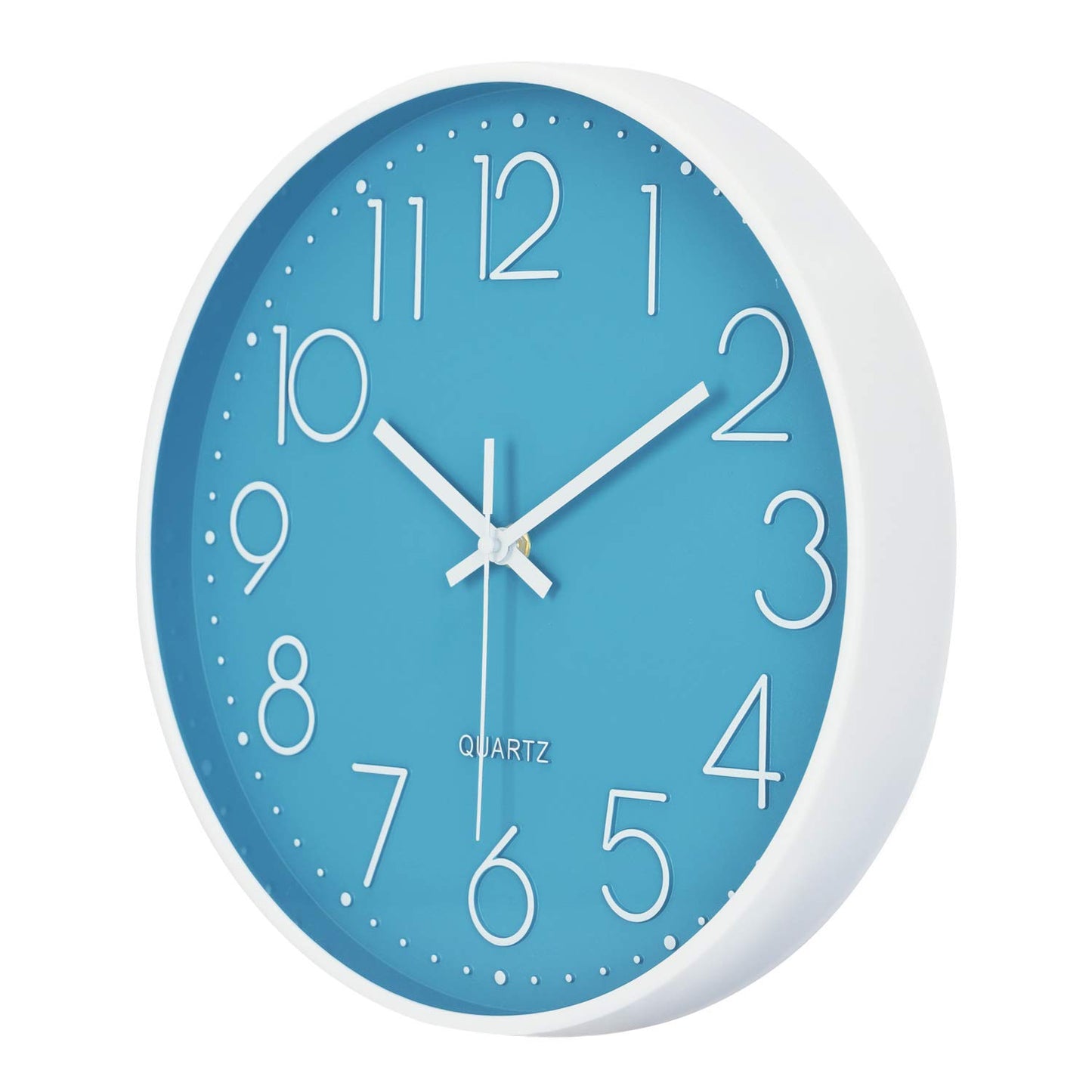 Lafocuse Blue Modern Wall Clock Silent 30cm, 3D Numbers No Ticking, Quartz Wall Clock Analog Easy to Read Decor for Living Room Nursery School Kitchen Office