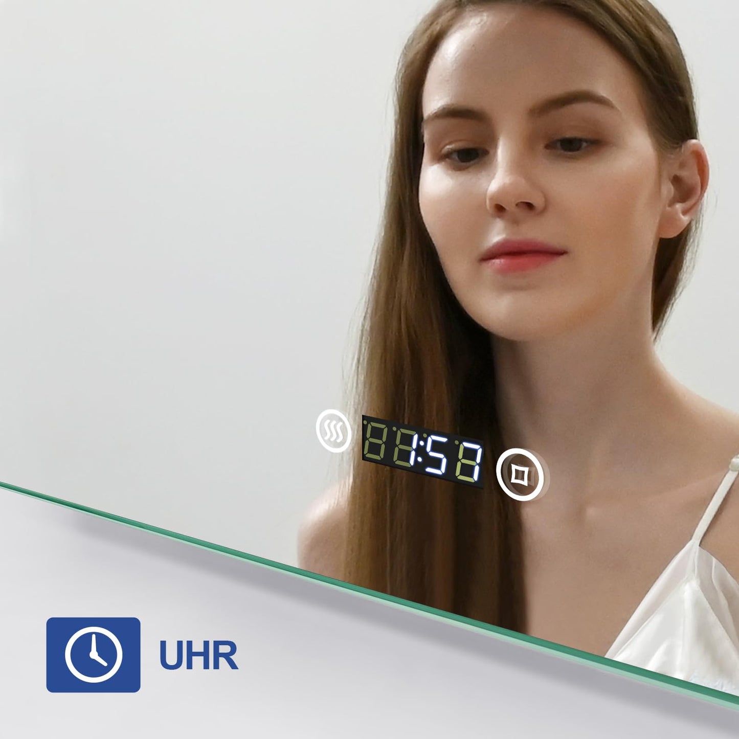 Meykoers LED bathroom mirror with lighting wall mirror 90x70cm bathroom mirror with touch switch fog-free clock and cool white light 6500K energy saving IP44