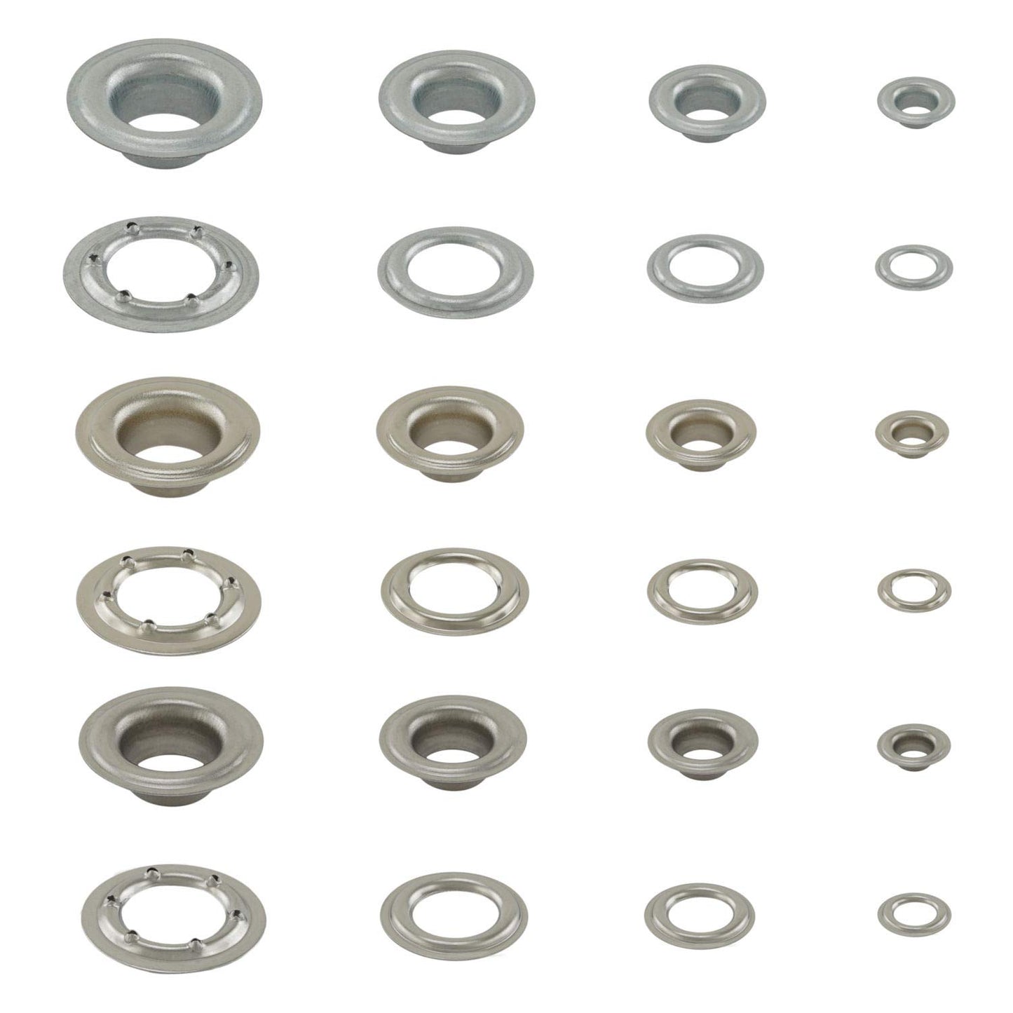 GETMORE Parts eyelet press set consisting of spring punch press + eyelet tool + 500 pieces of eyelets according to DIN 7332, brass, silver nickel-plated, 12 mm