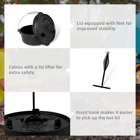 BROILISSIMO Dutch Oven Set Cast Iron approx. 4 6 9 L Grill Pot Fire Pot Pot for Grill and Camping Fire Pot Set