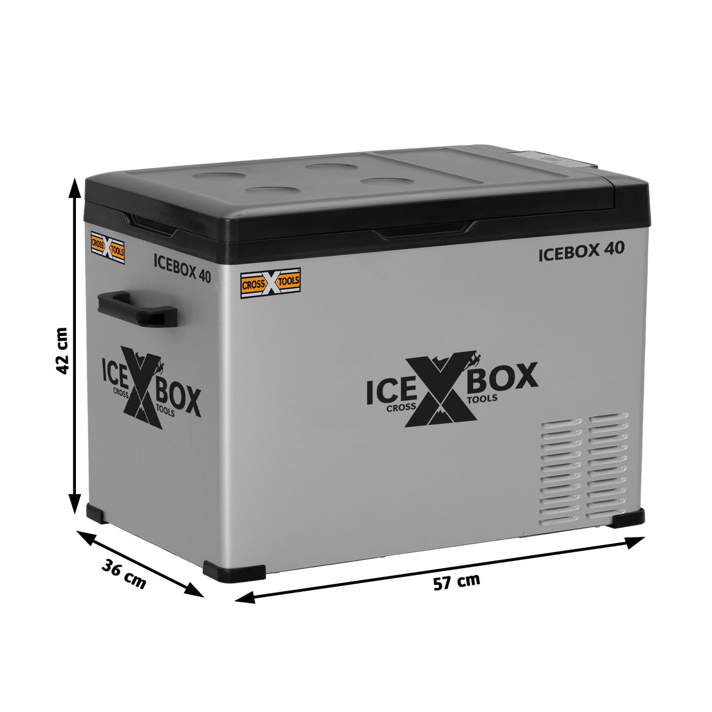 CROSS TOOLS electric compressor cooler box 37L -20°C, for camping & car, portable freezer box, fridge with app, 230V/12V/24V, ideal for boats & vans, 65x37.5x42.7cm, ICEBOX 40, 68061
