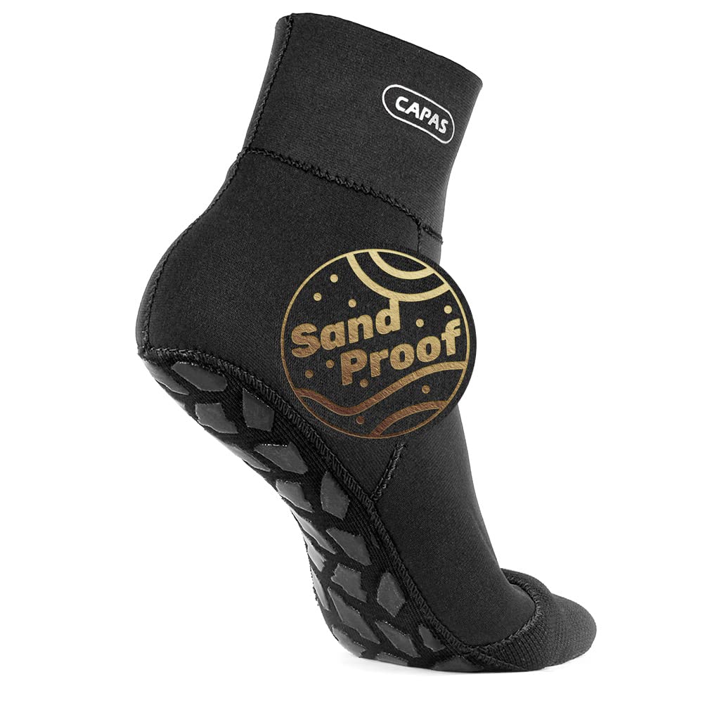 CAPAS Waterproof Neoprene Socks, 2mm thickness, for beach, volleyball, sand-proof socks, wetsuit, snorkel socks, keeps warm for men and women (Black, L)
