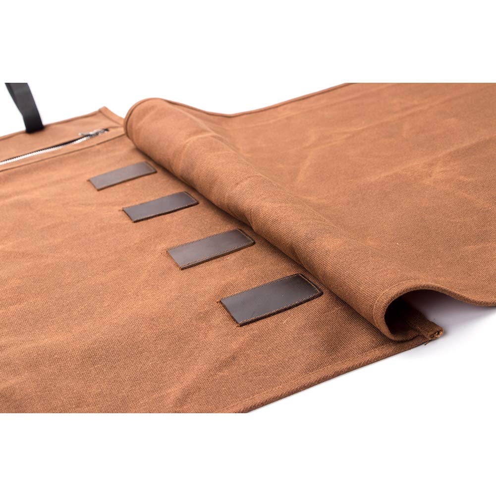 QEES Chef Knife Roll Bag 16 Oz waxed canvas waterproof zipper tool bag 15 slots kitchen gadgets small knives display storage bag gift for dad husband