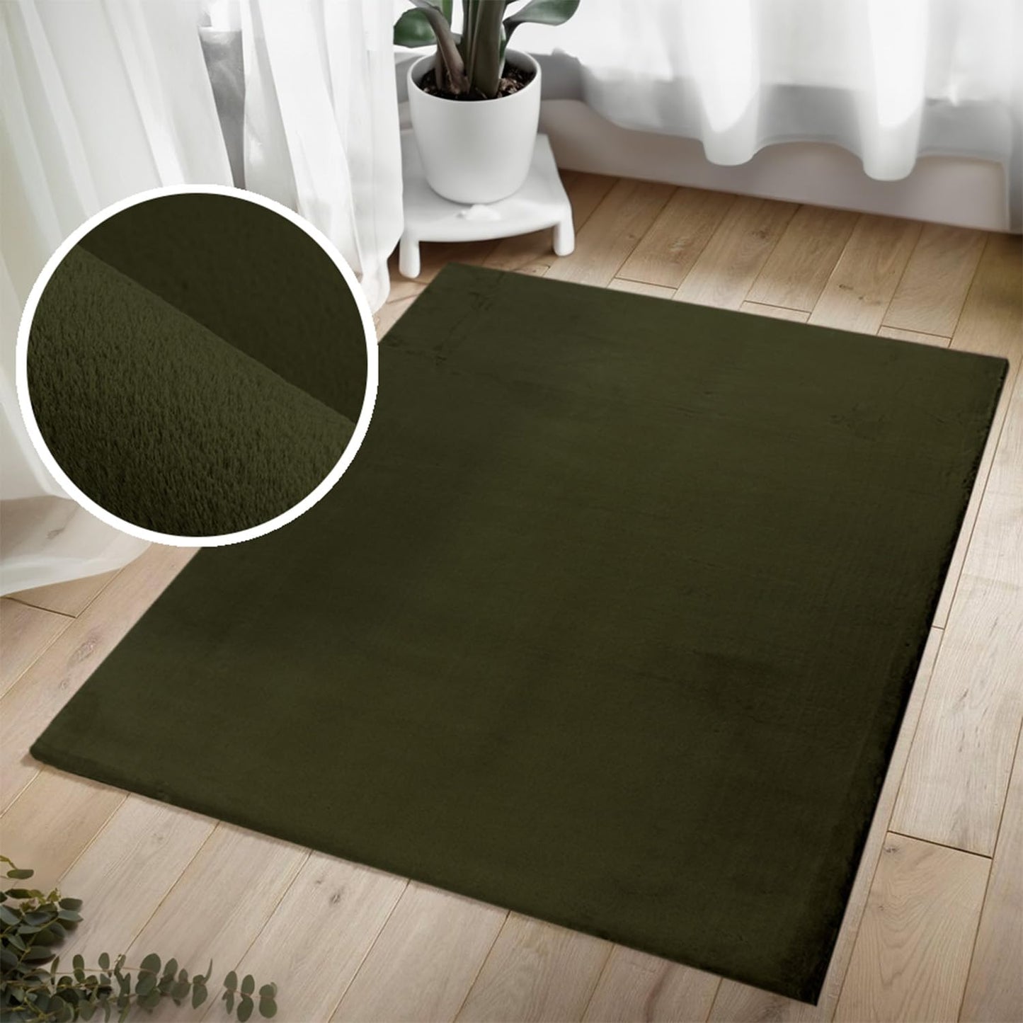 Paid Carpet Living Room High Pile - 200x290cm - Green - Super Soft Cuddly Fluffy Modern Plain Modern Soft Bedroom Rug