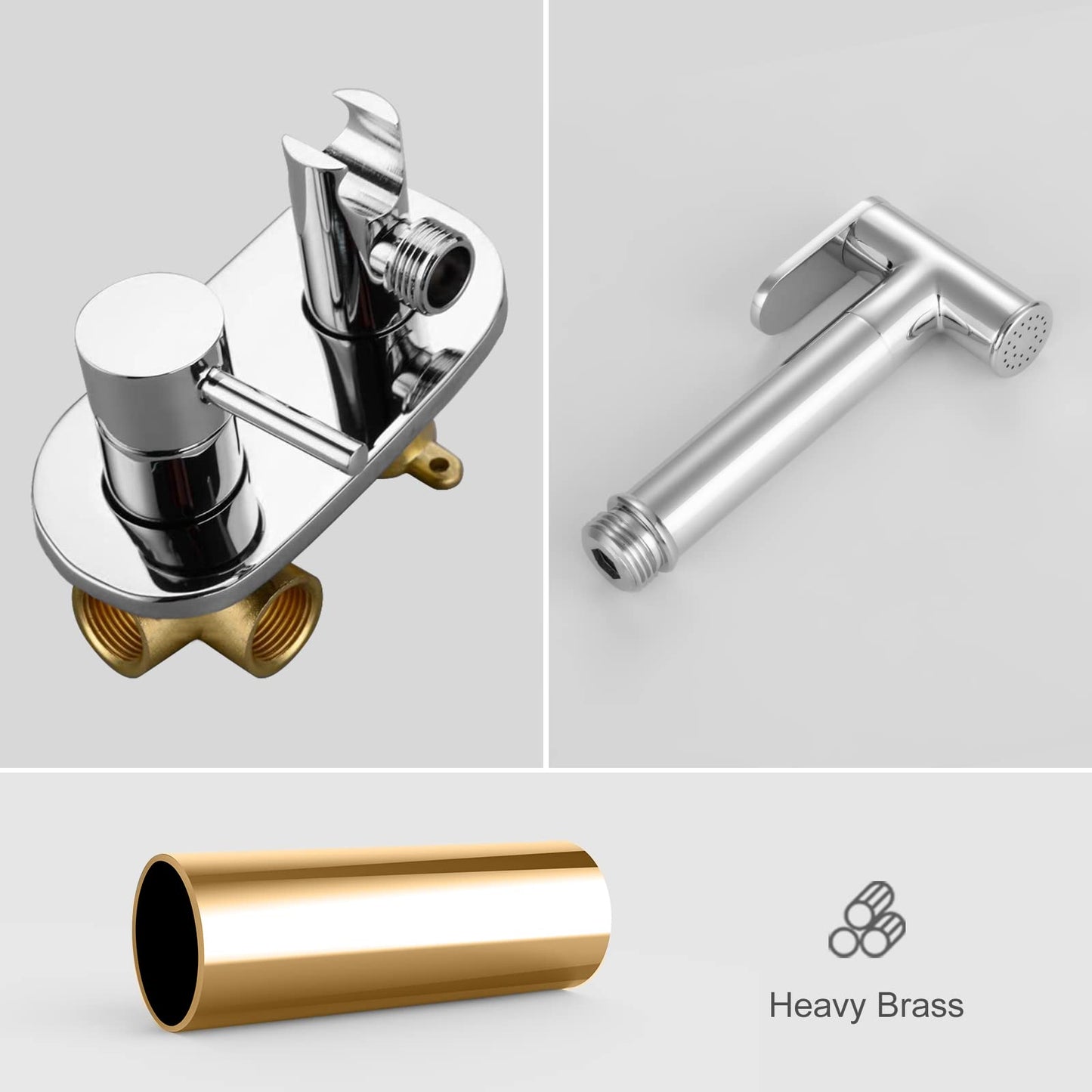 Ibergrif M22010 - Concealed WC-Bidet Hand Shower Set with shower and holder, hose, hot and cold water, chrome, silver