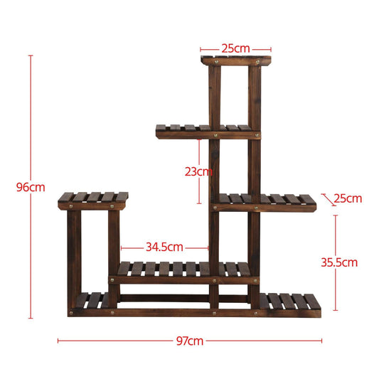 Yaheetech Plant Stand 6 Tier Flower Shelf Flower Bench Wood Rack Flower Ladder Balcony Outdoor Garden Shelf Leaning Shelf Plant Stand 97 x 96 x 25 cm