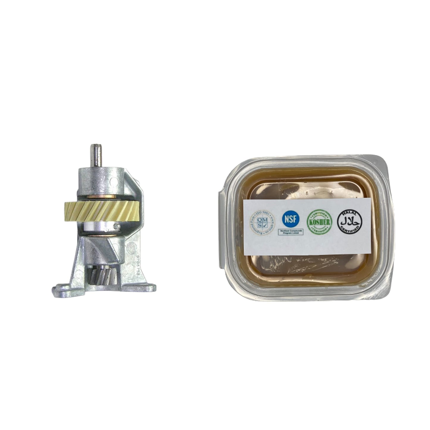 Transmission gear and food-safe grease for KitchenAid food processors replacement part.