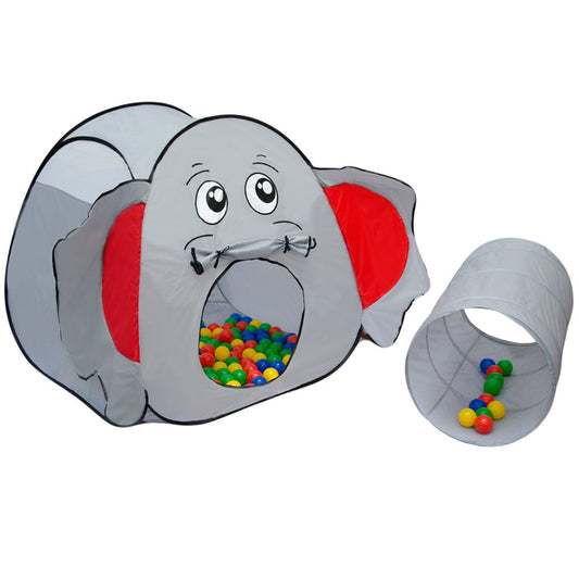 LittleTom Ball Pit Elephant with Tunnel - 200 Balls - 100x100x102 Ball Pit Kids Play Tent Tunnel - Ball Pit Baby Tent with Balls for Kids - Indoor Play Equipment Kids Tent Tunnel Toy