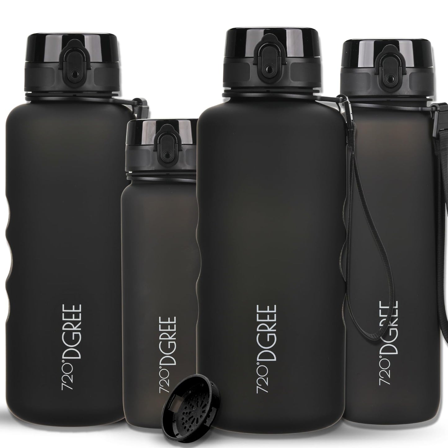 720°DGREE water bottle 2l "uberBottle" with detachable loop + motivation scale, sieve - leak-proof, lightweight, BPA-free - Tritan sports bottle - water bottle for university, job, sports, fitness studio, gym.