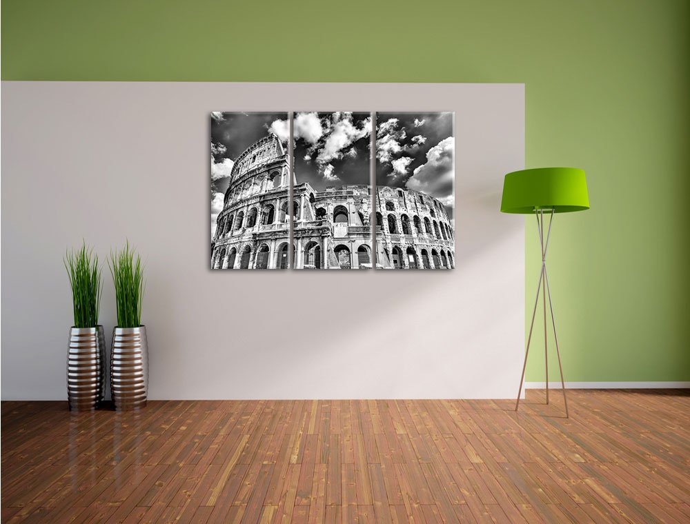 Pixxprint Colosseum during the day in Rome, canvas print 3-part, total size: 120x80cm, wall art, decoration, ready stretched, not a poster.