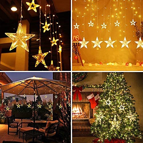 GlobaLink LED light curtain with 12 stars 108 LED starry sky curtain starlight with remote control and timer 8 modes waterproof IP44 for indoor and outdoor decoration wedding party celebrations- Warm white