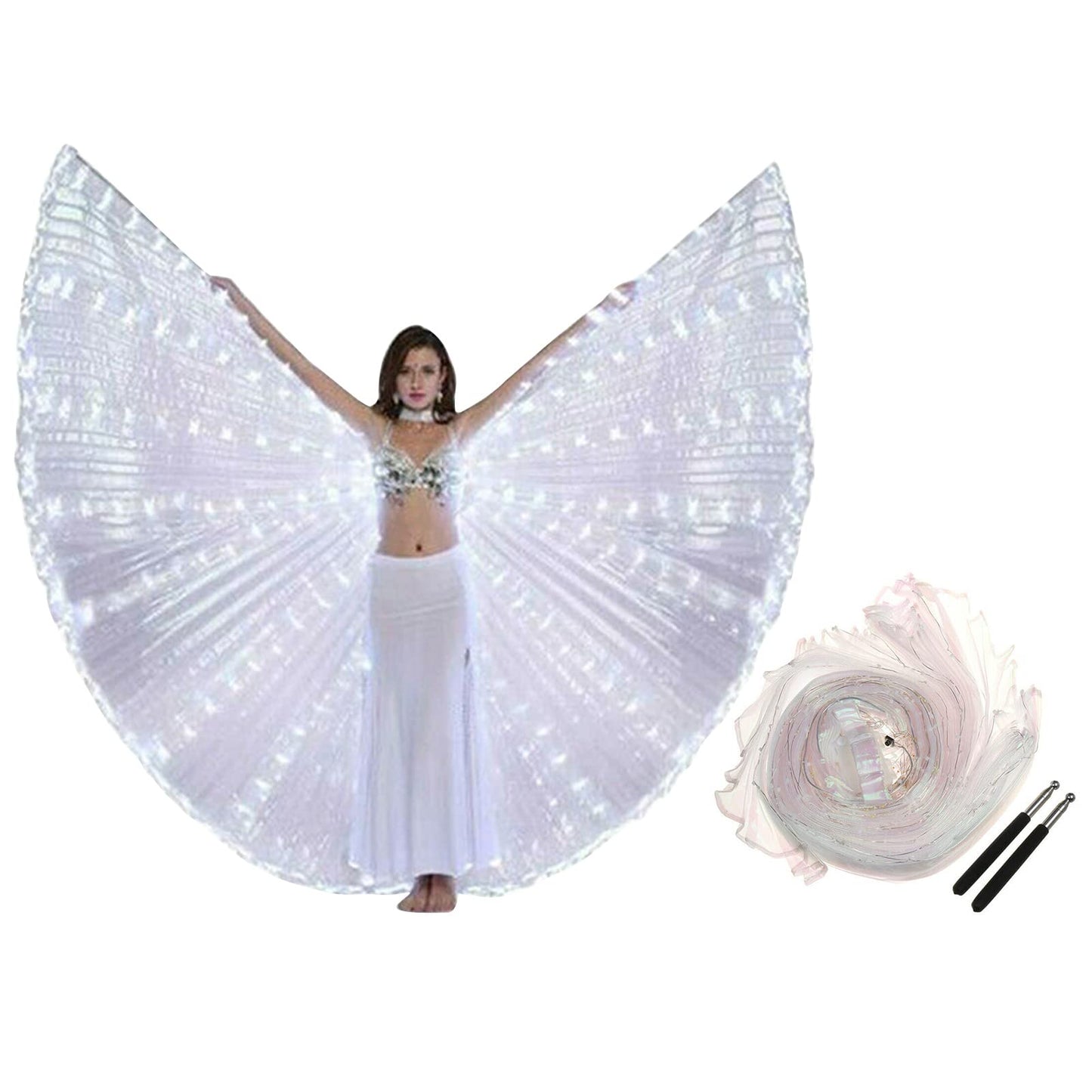 LED Angel Wings with LED Angel Wings, 360 Degree LED Swivel, Complete Swivel, LED Wings for Carnival, Halloween, Christmas (white)