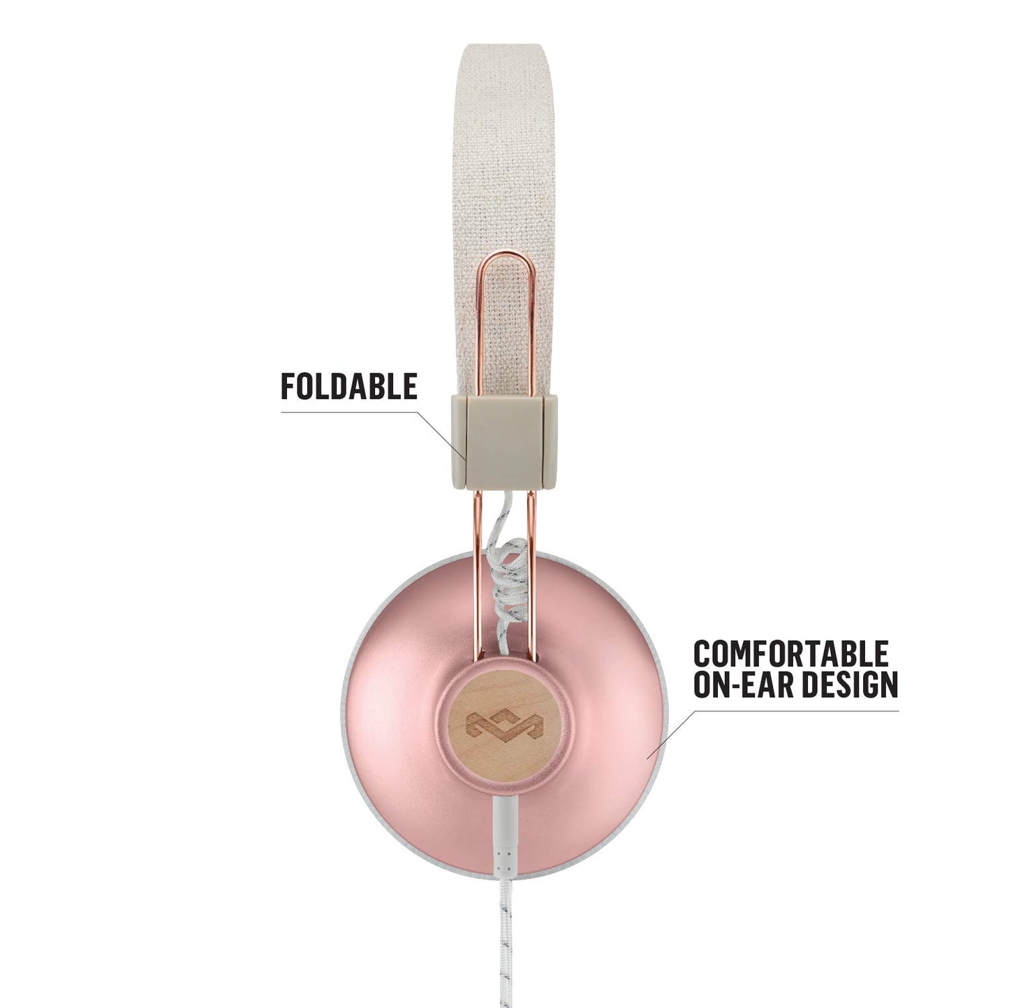 House of Marley Positive Vibration 2 headphones, noise isolation, premium sound, microphone, sustainable materials, recyclable packaging, supports One Tree Global reforestation - Copper