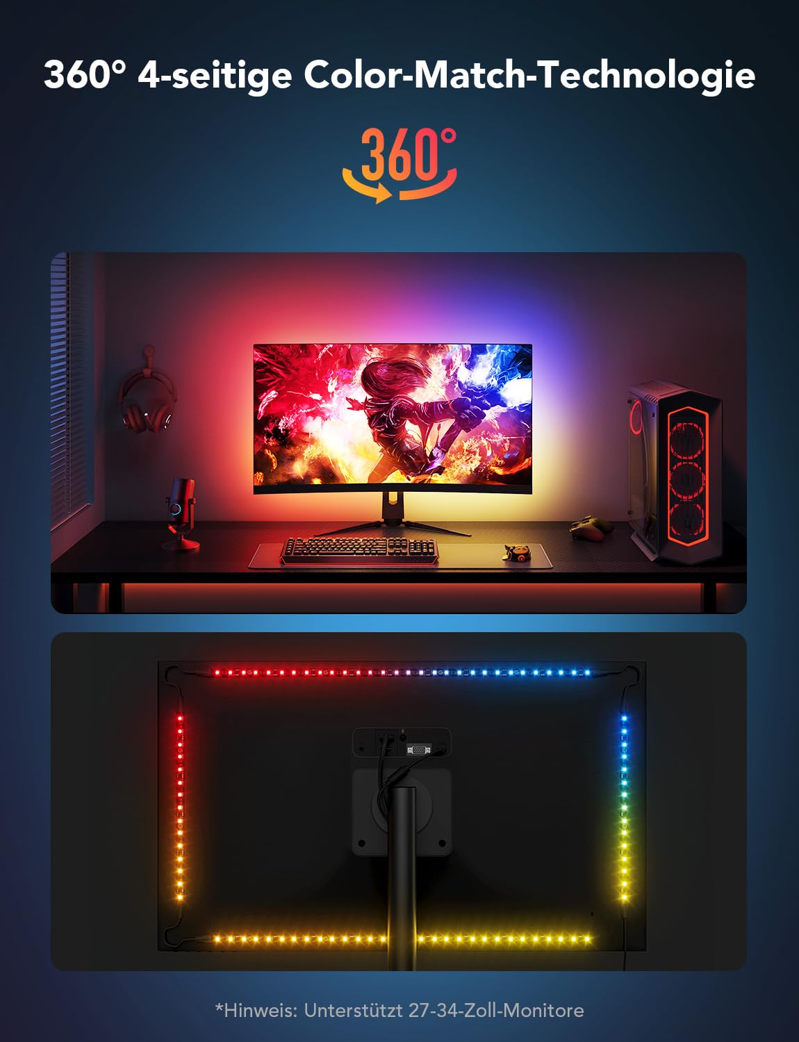 Govee Gaming Light for Monitor G1, TV LED Backlight for 27-34 inch TV or PC, Smart RGBIC Wi-Fi TV Backlight, Double Beads with 123 Scene Modes, App Control, Compatible with Alexa